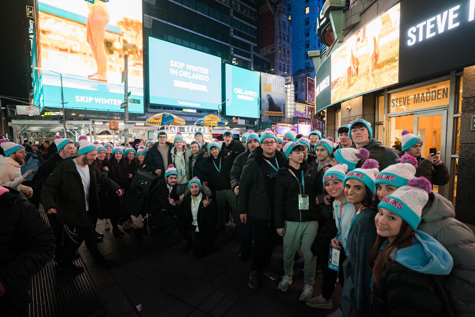 The CTeen Bucks County delegation together on the street in Times Square at the CTeen International Shabbaton